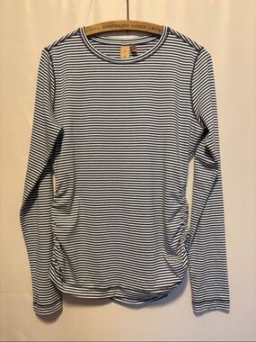 Indyeva Milgin (1st gen) long sleeve tee, white and taupe gray stripes, L